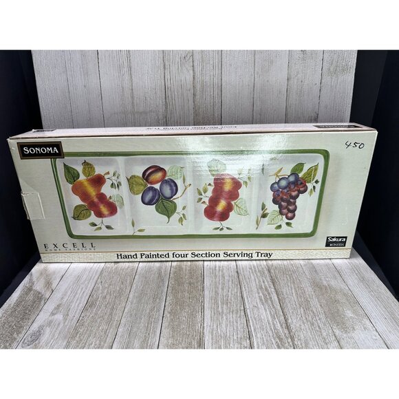 Vtg Sakura Oneida Sonoma Divided Serving Tray Fruit Earthenware Design 17.5" L - Picture 6 of 6